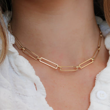Gold Wide Paper Clip Link Necklace